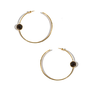 APHRODITE MOKA - 14 karat gold plated sterling silver & Moka Quartz hoop earrings 