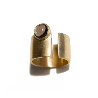 OBS MOKA - 14 karat gold plated sterling silver & Moka Quartz ring