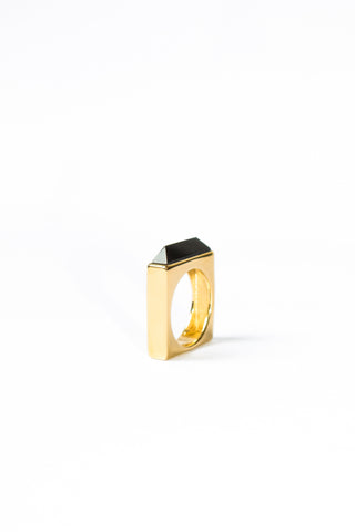 QUADRA ONYX - 14 karat gold plated sterling silver & Onyx ring
