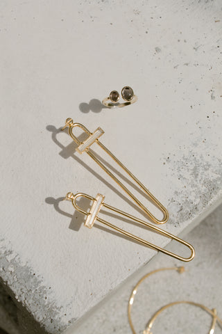 TROMBONE SUCRE - 14 karat gold plated sterling silver 
 & white Agates earrings